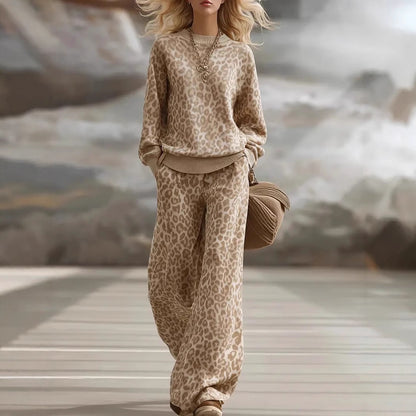 Leopard Print Long Sleeve Slim Fit Sweatsuit