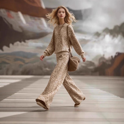 Leopard Print Long Sleeve Slim Fit Sweatsuit