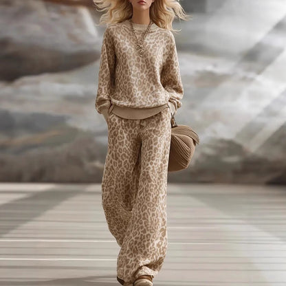 Leopard Print Long Sleeve Slim Fit Sweatsuit